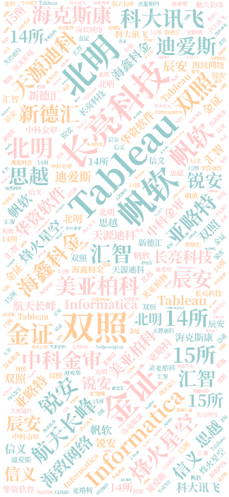 词云图,文字云图,长亮科技,帆软,双照,金证,北明,Tableau,Informatica,汇智,美亚柏科,锐安