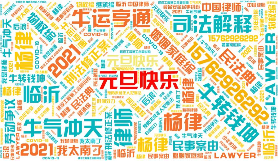 词云图,文字云图,元旦快乐,杨律,牛运亨通,牛气冲天,2021,杨律,15762926292,司法解释,律师,牛转钱坤