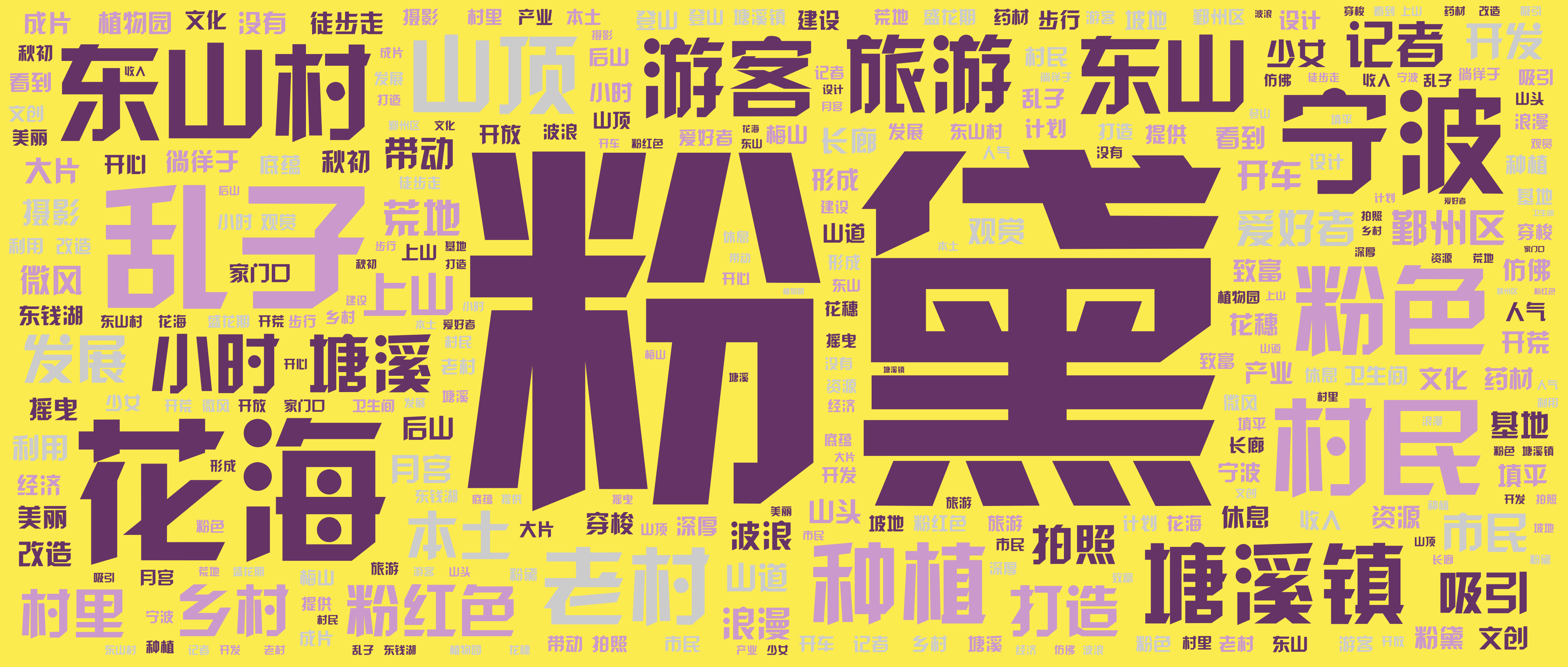 词云图,文字云图,粉黛,乱子,花海,东山村,塘溪镇,粉色,村民,宁波,种植,游客