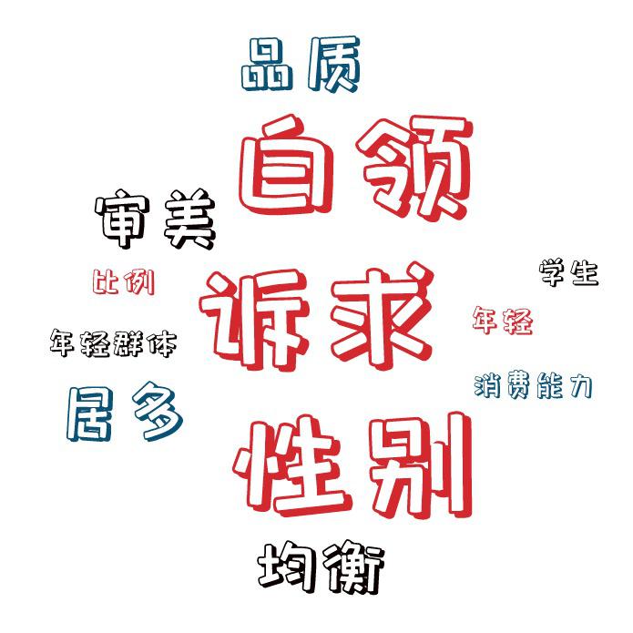 词云图,文字云图,诉求,白领,性别,审美,居多,品质,均衡,年轻群体,年轻,学生