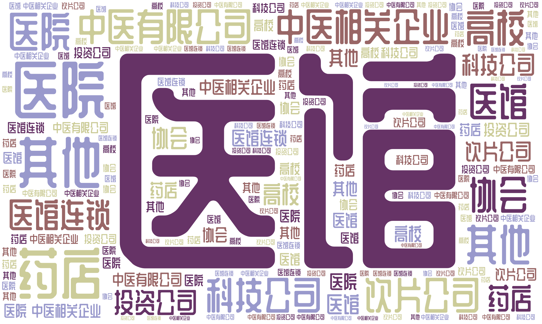 词云图,文字云图,医馆,中医相关企业,饮片公司,科技公司,中医有限公司,其他,医院,药店,医馆连锁,高校